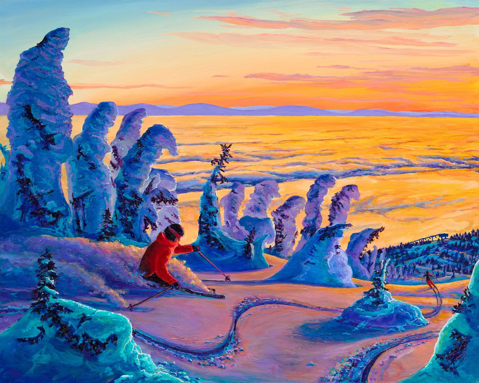 アート・デザイン・音楽 Dessins Tout-Terrain Champagne Sunset Print I Big White Ski Resort — Sun Sage & Sand